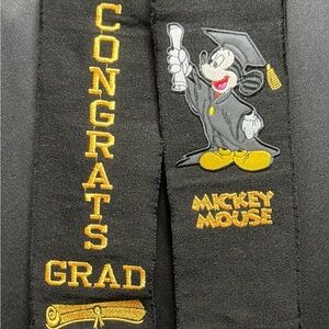Black Custom Graduation Stole with Gold Embroidery and Multicolor Stripe